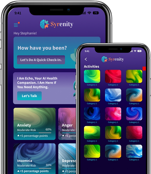 Syrenity mobile application screens